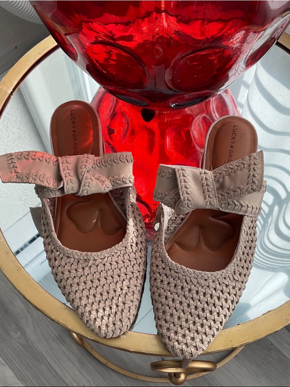 Lucky Brand Blush Woven Bow-Accent Pointed Mules